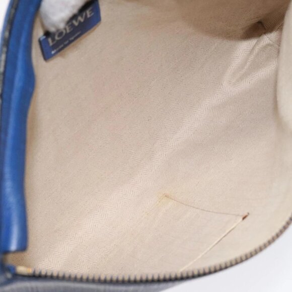 LOEWE Anagram Clutch Bag Leather Blue Gold Auth - Picture 10 of 15